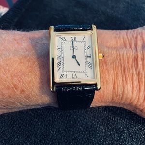 ESQ unisex gold tone watch with black leather strap